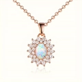 Rose gold sunflower pendant necklace with oval opal and sparkling zircon stones - Rose Gold