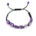 Handmade woven adjustable yoga bracelet with seven natural purple amethyst raw stones - Purple Crystal