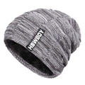 Men's winter knit beanie in grey and white mix with warm black fleece lining - M (56-58cm) / Letter Grey
