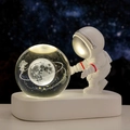 3D Moon crystal ball night light with astronaut resin statue and luminous base decor - Sphere / Space Walk (Natural Light)