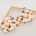 Plush leopard print sponge headband for washing face with oversized bow decoration - Brown Leopard Bow Hairband (115#)