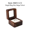 Walnut wood single slot ring box with beige velvet interior showing a diamond ring - White-Single Slot-Window Lid