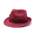 Eleganter weinroter Strick-Fedora-Hut im britischen Stil mit Schleife für Damen im Sommer - M(56-58cm) / Rosarot