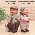 Elderly couple resin figurines featuring a grandpa with a dog and grandma with a cat - Old Couple Figurine / 1041-3 Small Figurine Pair