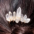 Corona da sposa fatta a mano in cristallo bianco naturale con filo dorato - Cristallo Bianco + Pettine Oro