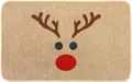 Detail of Christmas reindeer rug with non-slip texture and durable stitched edges - 40*60cm / Christmas Decor-Beige Linen Deer