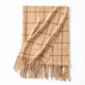 Classic plaid scarf in beige and brown check pattern with soft fringe tassels - 65*200cm / Yellow Plaid