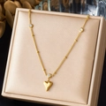 Gold plated stainless steel necklace with heart pendant and sparkling zircon accents - Solid Heart with Zirconia Decoration Style (N4099)