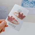 Pink rhinestone crown hair clips for girls set of two on handmade display card - Large Pink Crown BB Clips (Pair)