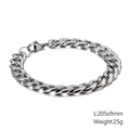Bracciale a catena cubana in acciaio argento, misura 205x9mm con chiusura a moschettone - Argento 9mm di Larghezza (KB126661-Z)