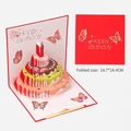 Tarjeta cumpleaños 3D mariposa con pastel degradado y portada roja 14.7x14.4cm - Rojo