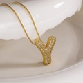 Luxury gold-plated necklace with a Y-shaped letter pendant featuring zircon inlay - Letter Y (Box Chain)