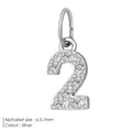 Silver stainless steel number 2 pendant with inlaid zircon stones for DIY jewelry - 2-Silver