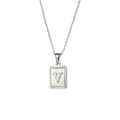 Silver rectangular necklace featuring natural white mother-of-pearl with letter V pendant - Letter V
