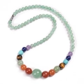 Bohemian multicolored 6mm natural stone beaded necklace with light green crystal yoga style - Green Aventurine Necklace