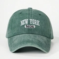 Vintage dark green washed baseball cap with white New York 1625 embroidery details - Dark Green