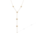 Detail of a gold Y-shaped necklace featuring five polished five-pointed star pendants - 3D Star Style