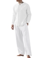 Ensemble homme deux pièces en coton et lin blanc avec chemise manches longues - Blanc + Blanc