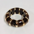 Bracelet élastique vintage en résine écaille de tortue avec entretoises en métal doré - Café
