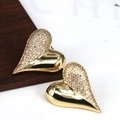 Exquisite gold and white zircon half-pave heart stud earrings in a vintage style - Half Polish Half Inlaid Heart / Gold Style 1