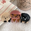 Pinzas para el pelo con forma de perro en acetato beige, rosa y negro brillante - Trío de Cachorros Marrón (11.9cm)
