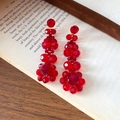 Vintage style red faceted crystal beaded long earrings on an open book background - 13# Silver Pin Glass Flower Tassel Earrings