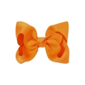Bright orange grosgrain ribbon bow hair clip for girls with 4.13 inch ribbed texture - Bright Orange