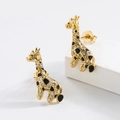 Cute 18K gold plated giraffe stud earrings with sparkling crystals and black enamel - Gold Giraffe