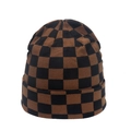 Minimalist checkerboard knit beanie in brown and black with a thick cuffed design - M (56-58cm) / Coffee