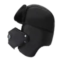 Winterlicher Thermo-Trapper-Hut mit Atemschutzmaske und Kunstpelzfutter in Schwarz - Einheitsgröße / Schwarz