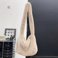 Faux fur shoulder bag in beige featuring soft plush texture for autumn and winter outfits - Apricot Gray