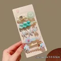 5pcs pastel hair clip set with mint green bows and floral pearls for women - #1#5198 Green Smiley 5-piece Set