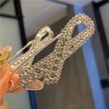 Macro view of large silver safety pin brooch with white crystals for tightening waist - Silver Large Full Rhinestone Pin Brooch (7.5cm)