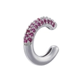 Macro detail of silver C-shaped ear cuff featuring pavé set pink zircon gemstones - Silver Rose Red Zirconia