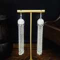 Ethnic long silver tassel earrings with delicate metal chains on a vintage stand - Ball Carved Thin Chain Long Tassel Style (E5857-6)