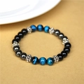 Elastic beaded bracelet with natural black tiger eye and blue cat eye stones - 19cm/8mm Bead Diameter / Royal Blue Tiger Eye