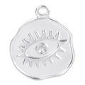 Silver stainless steel evil eye pendant with embossed lash details and wavy edge - Steel