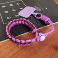 Adjustable purple braided wrist lanyard for phone with matching metal buckle and PVC patch - Short [Wine Red & Purple] Adjustable Braided Lanyard + Purple Patch