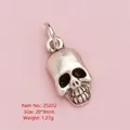 Vintage silver skull pendant for DIY jewelry, 20x8mm size with antique metal finish - Silver Skull Head Pendant