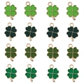 DIY four-leaf clover charms in various green shades with golden alloy borders - Mixed 20pcs Pack