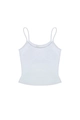 Flat lay of white slim fit U-neck tank top with delicate spaghetti straps and soft cotton texture - XS / White