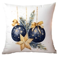 Vintage watercolor Christmas pillow case with blue ornaments and pine needles print - Christmas Ornaments Pine CRD10-19