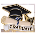 Exquisite graduation cap and scroll enamel brooch with Graduate banner in gold finish - Bachelor Cap Diploma Style
