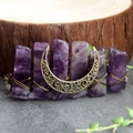 Handmade amethyst hair clip with copper moon and raw purple gemstones on brass wire - Amethyst Moon Hair Clip