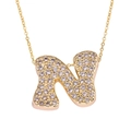 Golden necklace featuring a large letter N pendant paved with sparkling round zircons - Letter N / Gold