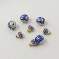 Blue cloisonne 18K enamel beads with green floral pattern for DIY jewelry making - 32# Mantra Three-way Gourd 20X11mm / 1 Piece