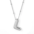Polished silver bubble letter L pendant on a delicate beaded stainless steel chain - Silver - L