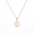 Gold plated hollow pendant necklace featuring a round white inlay and gold letter J charm - Letter J