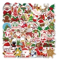 Set di 50 adesivi natalizi impermeabili con disegni di Babbo Natale e renne per DIY - Stile Tema Natalizio (DD138)