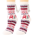 Dettaglio delle calze natalizie in pile corallo con motivi a renna e fiocchi di neve - Pattern 32 (Red White Reindeer Snowflake)